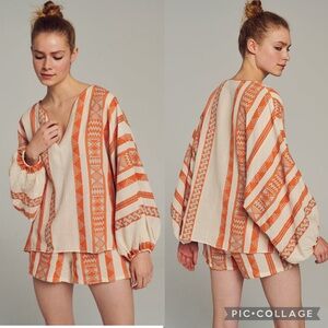 Devotion Twins Antipsara Puff Sleeve Blouse Pullover oversized Size Small Boho